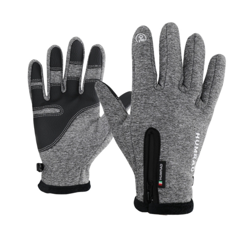 

HUMRAO Outdoor Riding Fleece Warm Non-Slip Touch Screen Gloves Ski Motorcycle Gloves, Size:L(Grey)
