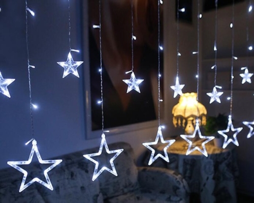 

220V EU Plug LED Star Light Christmas lights Indoor/Outdoor Decorative Love Curtains Lamp For Holiday Wedding Party lighting(White)