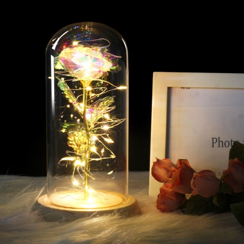 

Simulation Roses Lights Glass Cover Decorations Crafts Valentines Day Gifts(Bright Color)