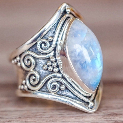 Vintage zilveren grote stenen ring voor damesmode bohemien boho sieraden, ringmaat: 10