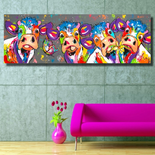 

Colorful Cows Home Decoration Canvas Painting HD Inkjet Frameless Painting Core, Size:40×120cm