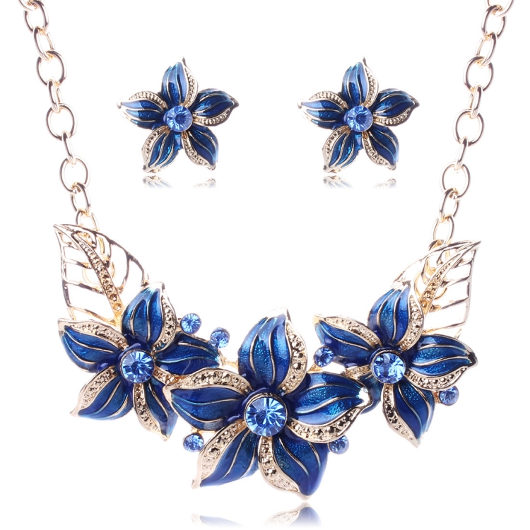 

Crystal Enamel Flower Jewelry Sets For Women(Blue)