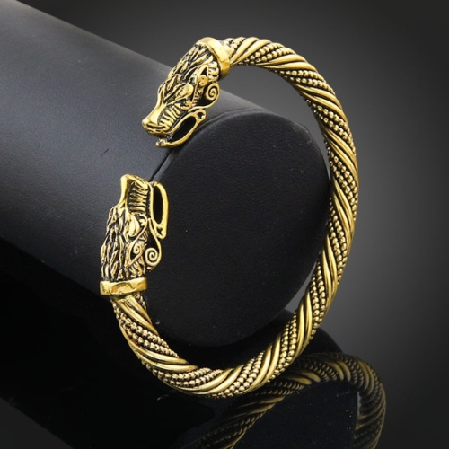 

Men Wristband Cuff Dragon-Head Viking Bracelet Jewelry Fashion Accessories(Antique Gold Plated)