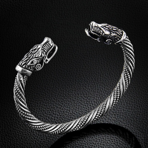 

Men Wristband Cuff Dragon-Head Viking Bracelet Jewelry Fashion Accessories(Antique Silver Plated)