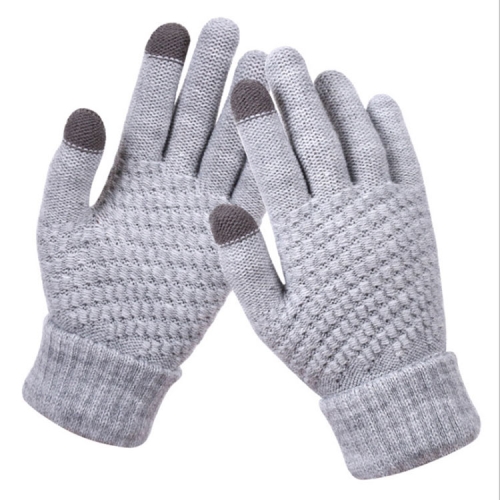 

Winter Touch Screen Gloves Women Men Warm Stretch Knit Mittens Imitation Wool Thicken Full Finger Gloves(Grey)