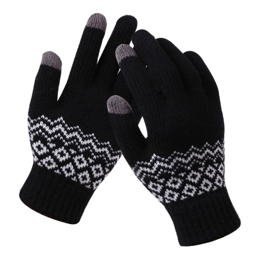 

Winter Touch Screen Gloves Women Men Warm Stretch Knit Mittens Imitation Wool Thicken Full Finger Gloves(A-Black)