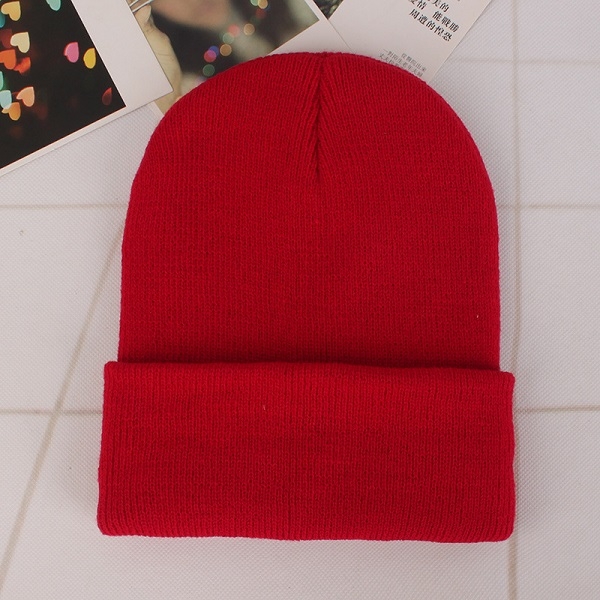 

Simple Solid Color Warm Pullover Knit Cap for Men / Women(Red )