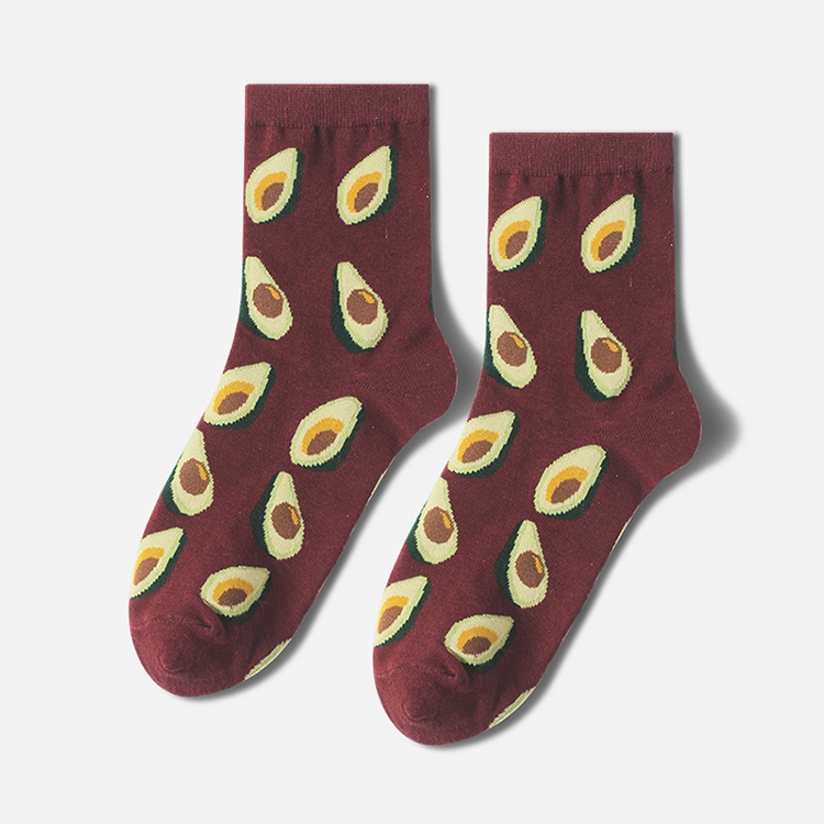 

Tropical Fruit Pattern Personality Trend Tube Ladies Cotton Socks(Red wine avocado)
