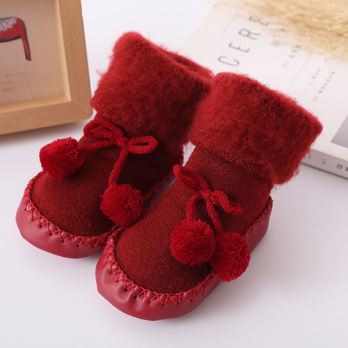 겨울 아기 ​​따뜻한 바닥 신발 미끄럼 방지 아기 단계 신발, 크기 : 14cm (빨간색)