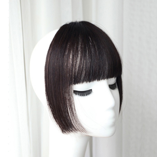 Women Fake Fringe Clip In Bangs Hair Extensions with High Temperature  Synthetic Fiber(Black)
