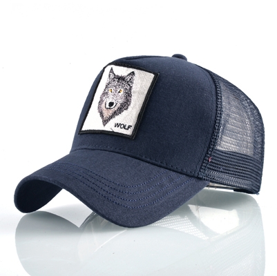 

Cotton Embroidered Animal Baseball Cap(Blue Wolf)