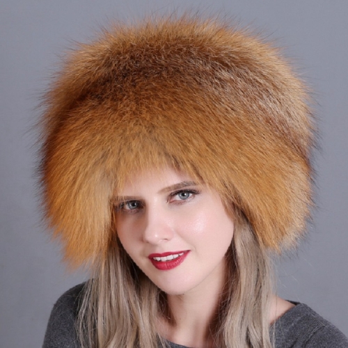 Red Fox Ladies Winter Thick Warm Fox Fur Bomber Hat with Tail, Size:52-60cm