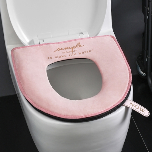 Housse de siège de toilette d'hiver pour ménage Plus coussin de siège de toilette en velours chaud à glissière (rose)