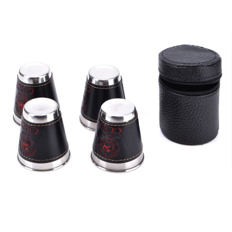 

4 in 1 70ml Outdoor Camping Tableware Travel Cups Set Picnic Supplies Stainless Steel Wine Beer Cup Whiskey Mugs PU Leather