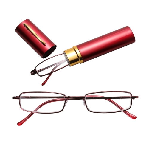 

Reading Glasses Metal Spring Foot Portable Presbyopic Glasses with Tube Case +1.50D(Red)