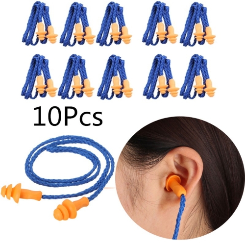 10Pcs Nuevo Suave Silicona Tapones para los oídos Con cable reutilizable Tapones de oídos Protección auditiva 