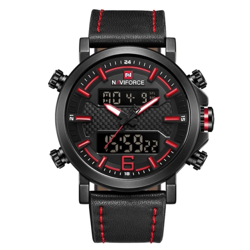 

NAVIFORCE 9135 Sport Watch Leather Waterproof Quartz Watches Date LED Analog Clock for Men