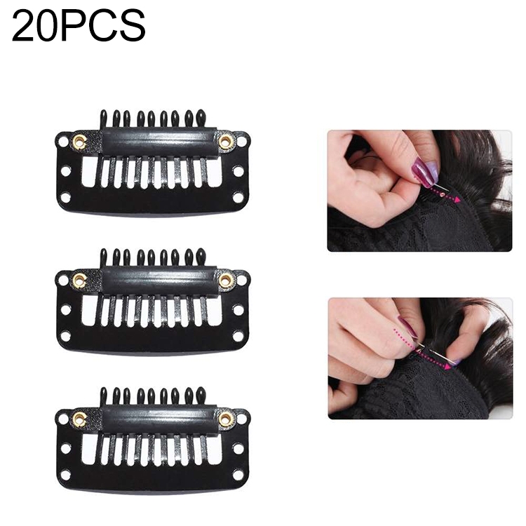 

20 PCS 32mm 9-teeth Hair Extension Clips Snap Metal Clips With Silicone Back(Black)
