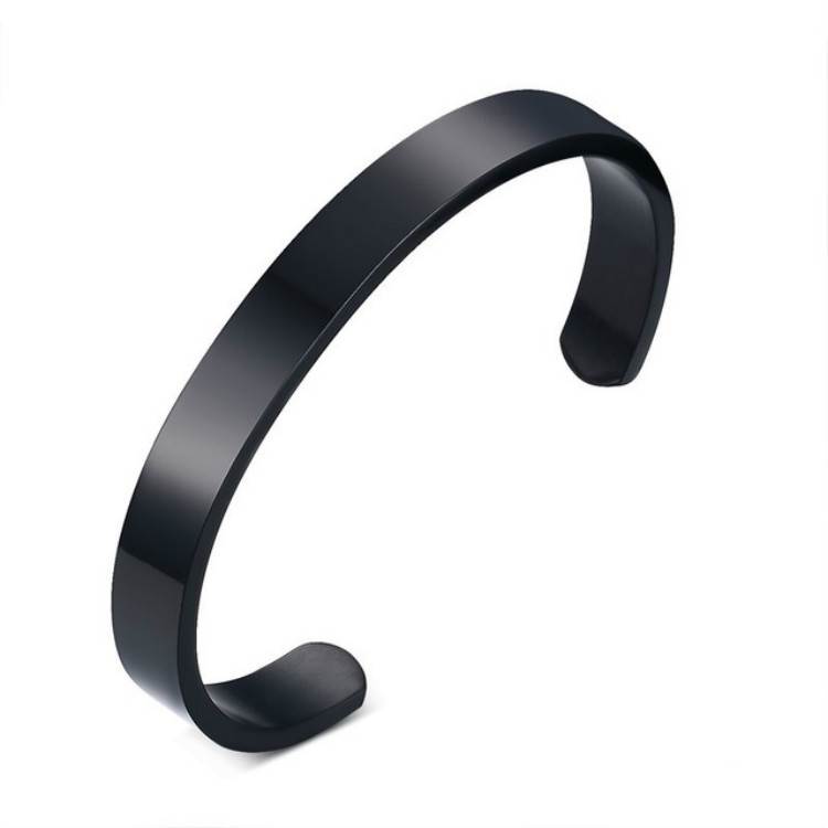 

8mm Width Women Men Stainless Steel Surface Bracelet Bangle(Black)