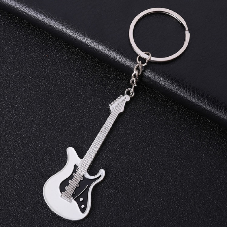 

2 PCS Creative Guitar Keychain Metal Musical Instrument Pendant(White)