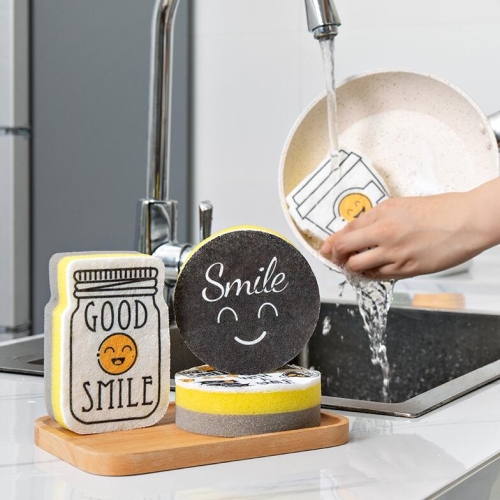 Éponge à vaisselle Smiley de dessin animé, lingettes, ménage