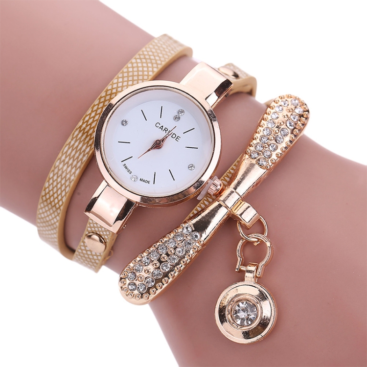 

Fashion Women Casual Bracelet Leather Band Watch(Beige)