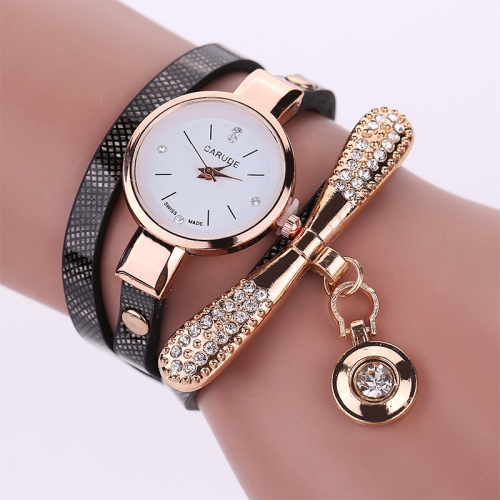 

Fashion Women Casual Bracelet Leather Band Watch(Black)