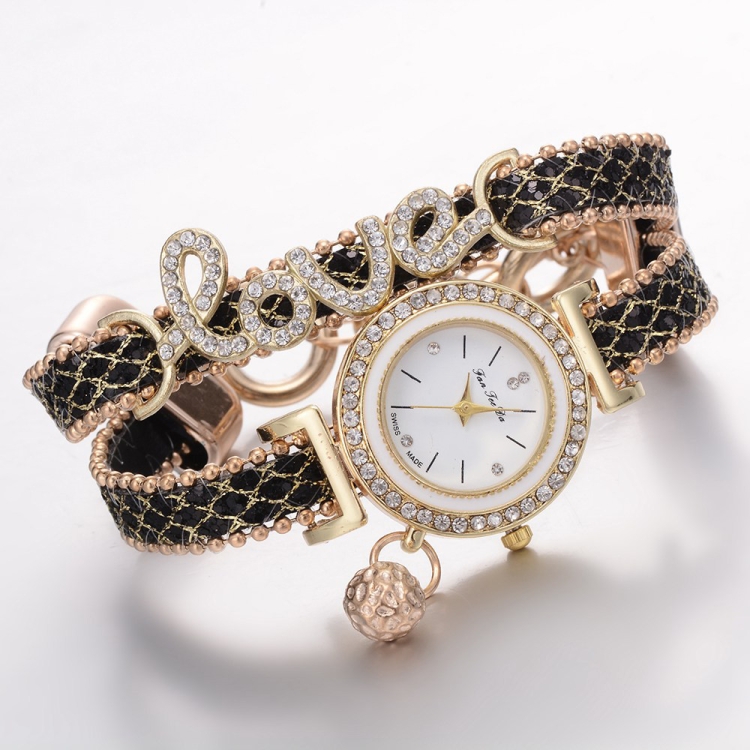 

Alloy Diamond Love Letter Bracelet Watch for Women(Black)