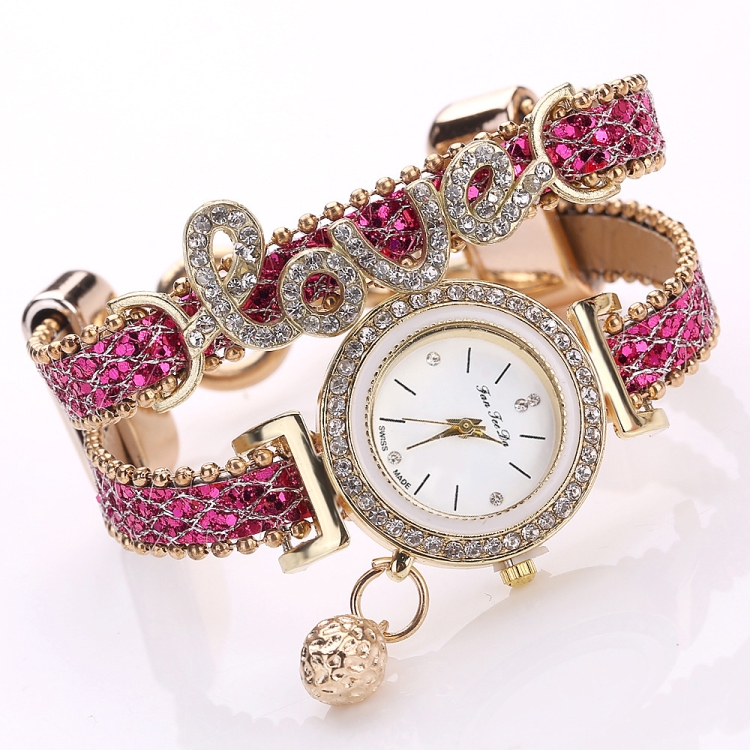 

Alloy Diamond Love Letter Bracelet Watch for Women(Rose red)