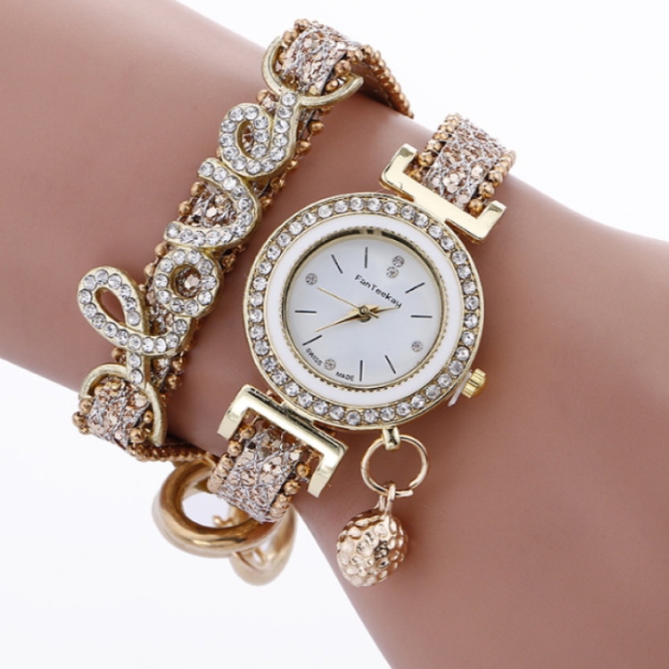 

Alloy Diamond Love Letter Bracelet Watch for Women(Khaki)