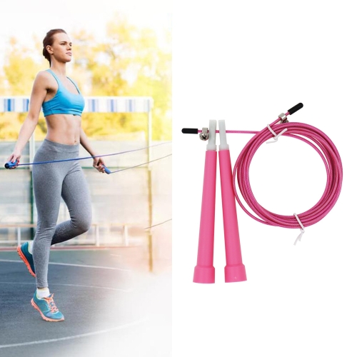 Staaldraad overslaan, instelbaar fitness springtouw, lengte: 3m (Megenta)