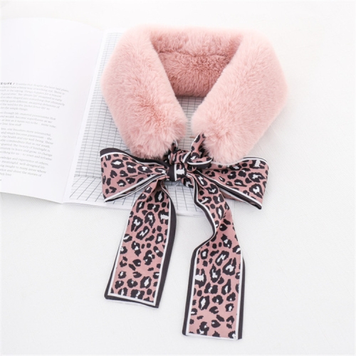 Pink+Pink Winter Women Plush Warm Scarf with Leopard Ribbon, Size:160 x 9cm