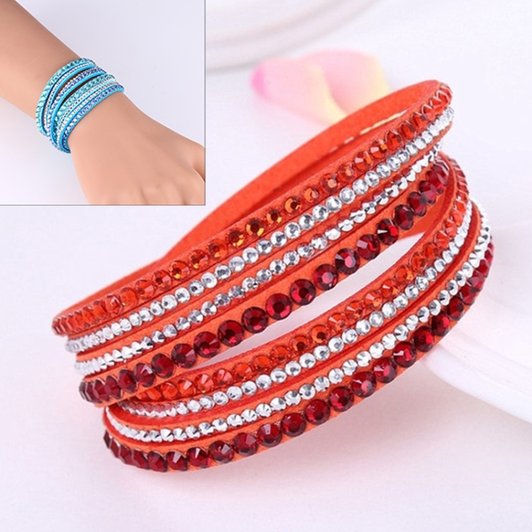 

Women Multilayer Leather Rhinestone Crystal Wrap Bracelets(Orange)