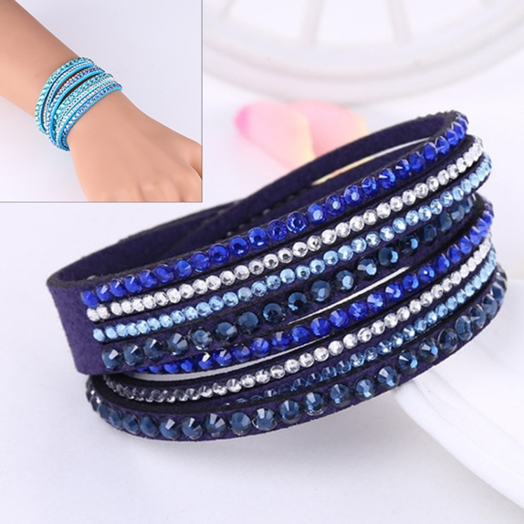 

Women Multilayer Leather Rhinestone Crystal Wrap Bracelets(Ink blue)