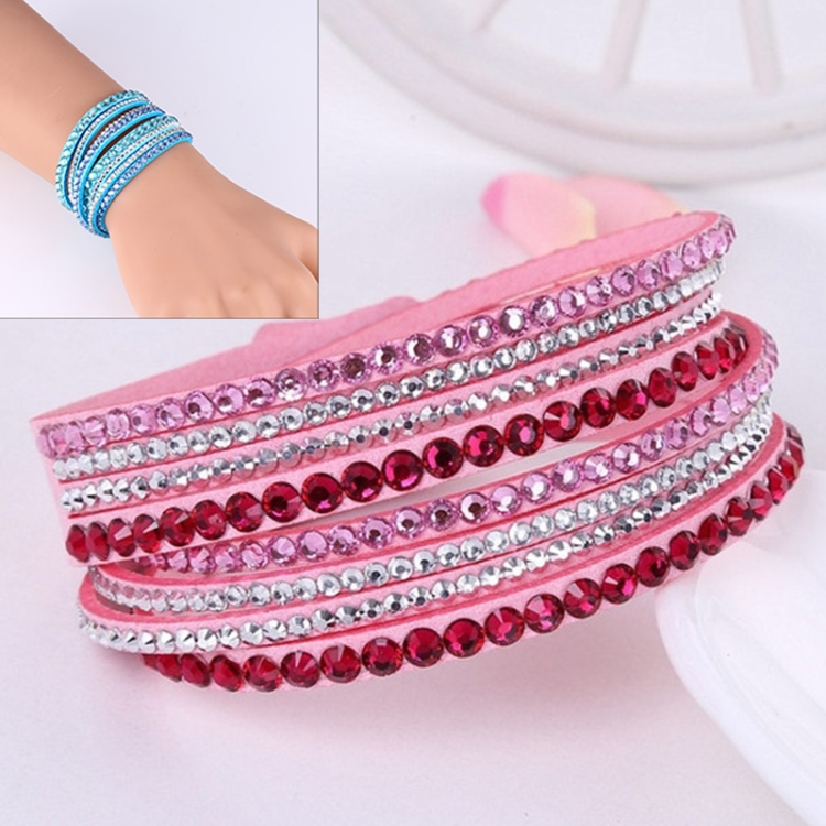 

Women Multilayer Leather Rhinestone Crystal Wrap Bracelets(Pink)