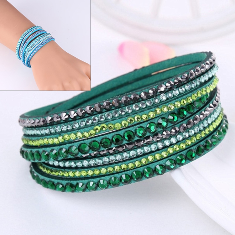 

Women Multilayer Leather Rhinestone Crystal Wrap Bracelets(Green)