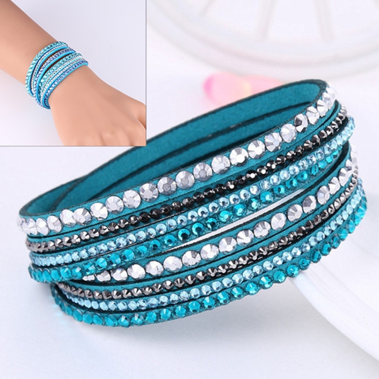 

Women Multilayer Leather Rhinestone Crystal Wrap Bracelets(Hole Blue)
