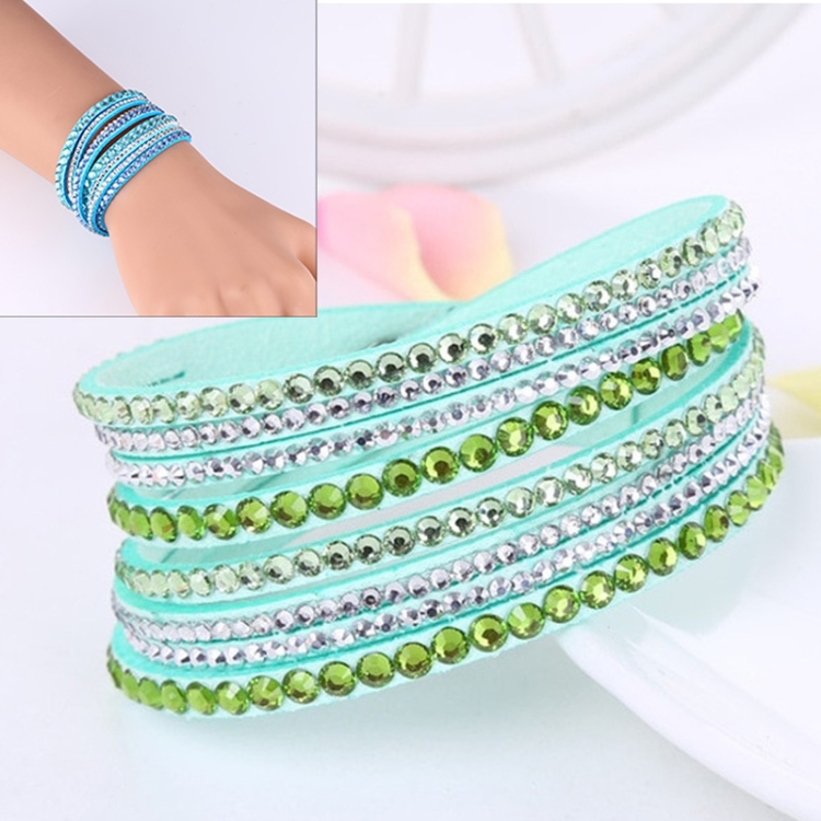 

Women Multilayer Leather Rhinestone Crystal Wrap Bracelets(Light Green)