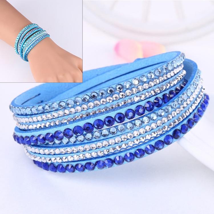 

Women Multilayer Leather Rhinestone Crystal Wrap Bracelets(Light Blue)