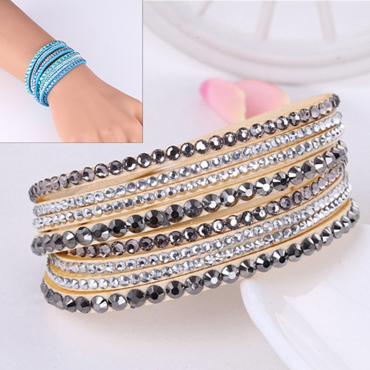 

Women Multilayer Leather Rhinestone Crystal Wrap Bracelets(Milk White)