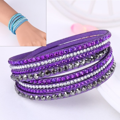 

Women Multilayer Leather Rhinestone Crystal Wrap Bracelets(Purple)