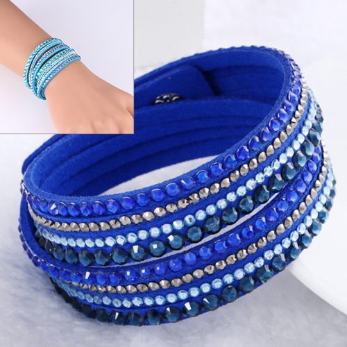 

Women Multilayer Leather Rhinestone Crystal Wrap Bracelets(Blue)