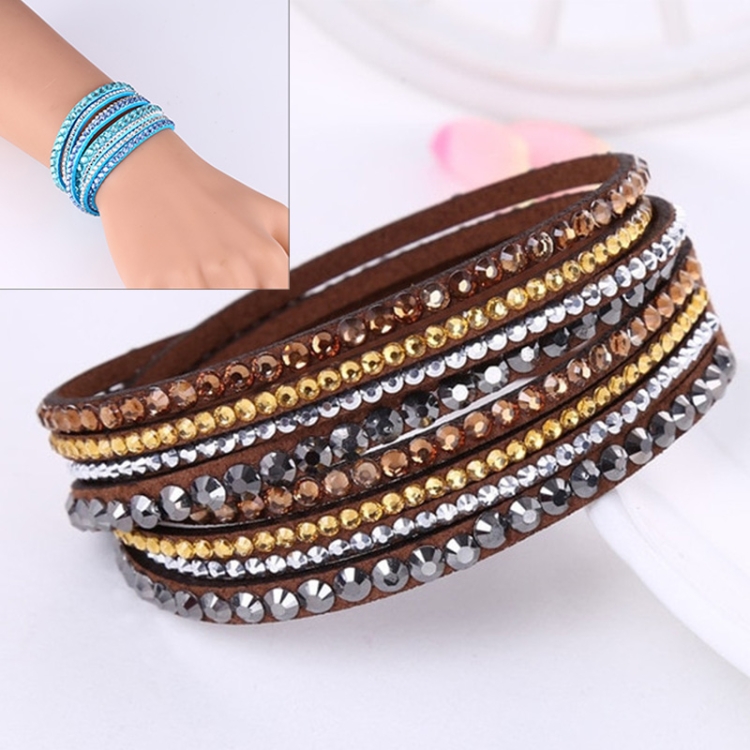 

Women Multilayer Leather Rhinestone Crystal Wrap Bracelets(Coffee)