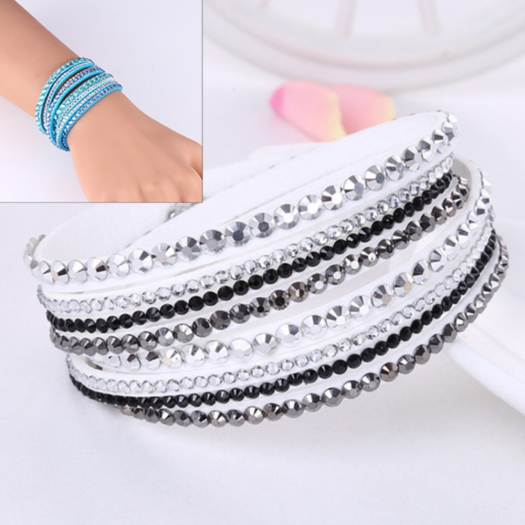 

Women Multilayer Leather Rhinestone Crystal Wrap Bracelets(White )