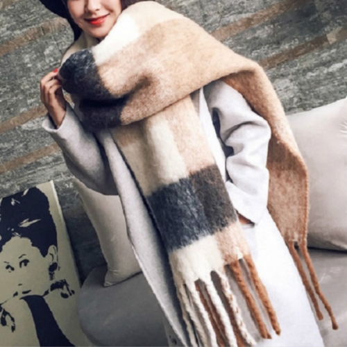 Autumn and Winter Ladies Long Wild Cashmere Warm Tassel Color Matching Scarf Shawl, Size:240 x 55cm(Beige Coffee)