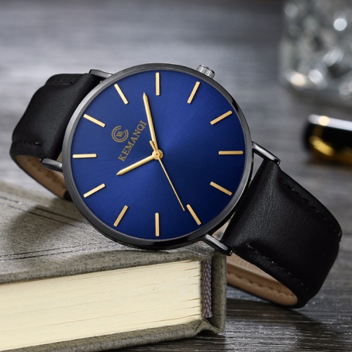 

KEMANQI Simple Ultra-thin Waterproof Steel Mesh Belt Quartz Watch for Men(Ultra-thin black shell blue dial black band)