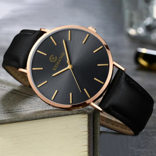 

KEMANQI Simple Ultra-thin Waterproof Steel Mesh Belt Quartz Watch for Men(Ultra-thin Rose gold shell black dial black band)