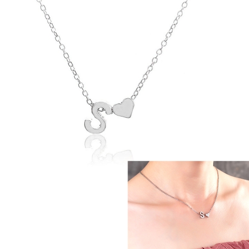 10 PCS Fashion Tiny Dainty Heart Initial Necklace Personalized Letter  Necklace, Letter S(Silver)