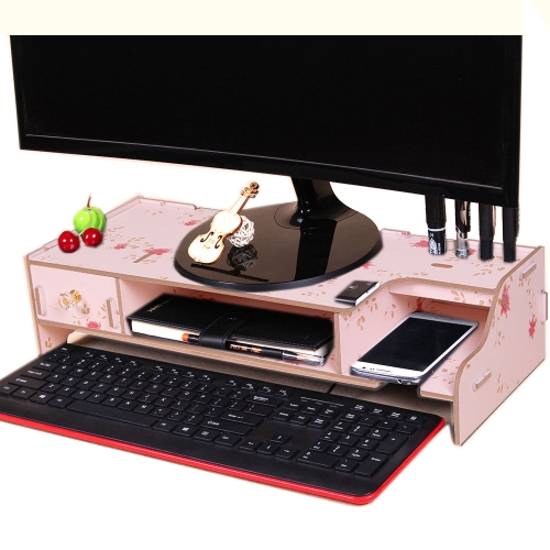 Monitor Organizer da scrivania per computer con supporto in legno con  tastiera e slot per mouse (