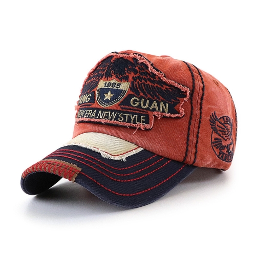 YANG GUAN Eagle Pattern Embroidered Washed Baseball Cap Sun Protection Cap,  Size: 58cm(Crimson)